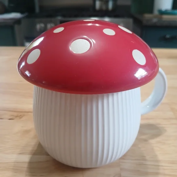 World Market Cost Plus Red Mushroom Polka-Dot Ceramic Mug with Lid - Picture 2 of 8